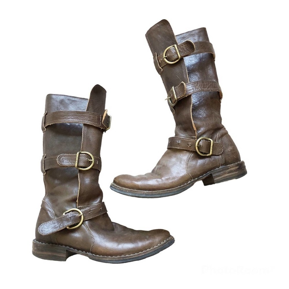 Fiorentini + Baker Tall Brown Eternity 7040 Moto Leather Biker Boots Size Size 6